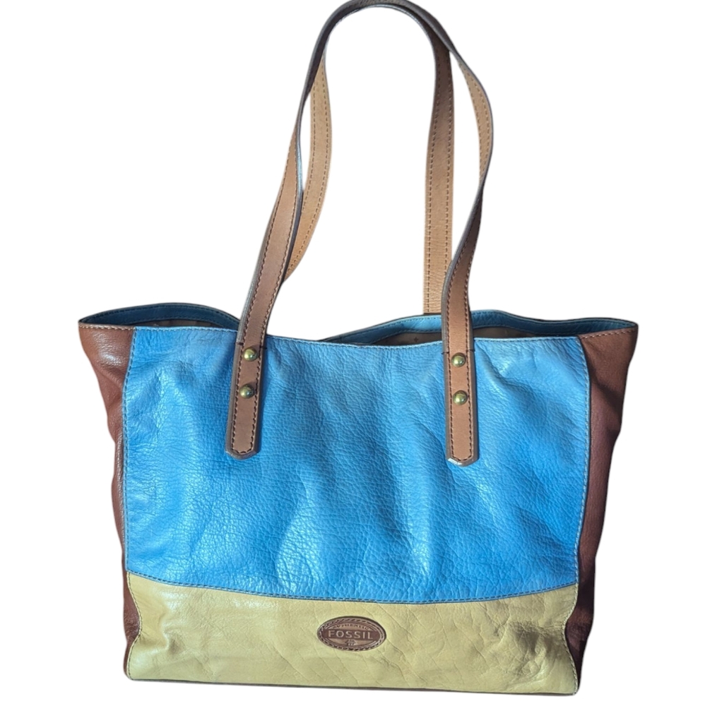 Fossil Colour Block Leather Tote Bag